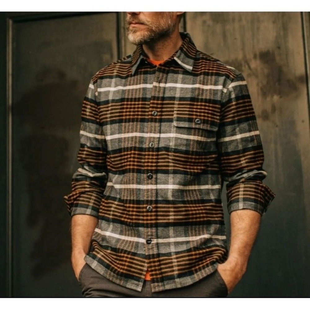 Taylor Stitch Moto Utility Shirt Mens Medium 46 XXL Organic Cotton Flannel Plaid